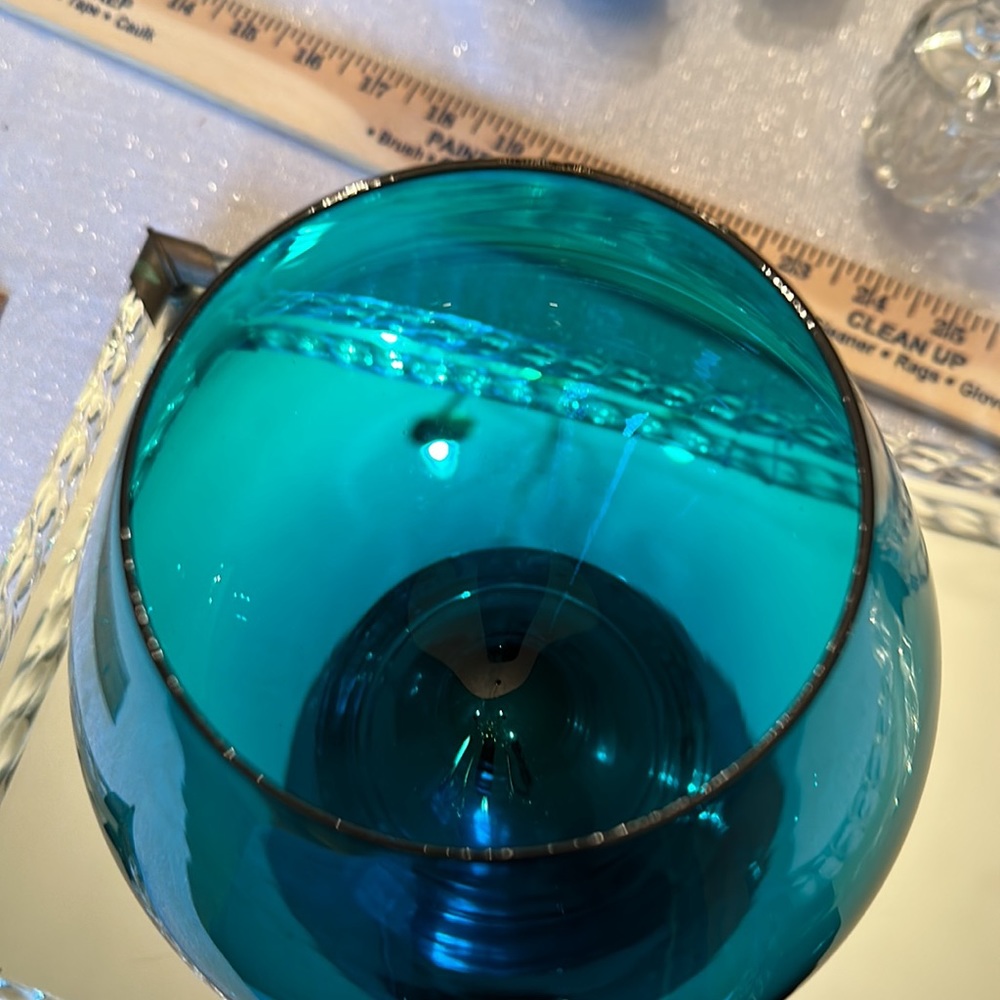 Vintage Decorative Big Blue/teal Glass w/ Alvin Sterling Base Oversized Snifter - Picture 5 of 12